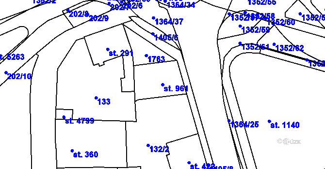 Parcela st. 961 v KÚ Blansko, Katastrální mapa