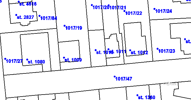 Parcela st. 1010 v KÚ Blansko, Katastrální mapa