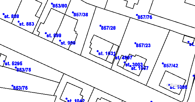 Parcela st. 1031 v KÚ Blansko, Katastrální mapa