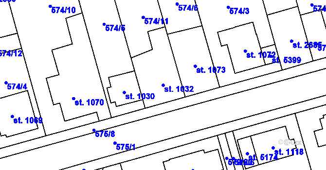 Parcela st. 1032 v KÚ Blansko, Katastrální mapa