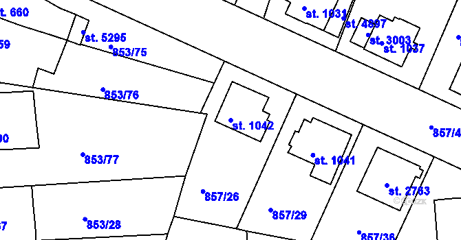 Parcela st. 1042 v KÚ Blansko, Katastrální mapa