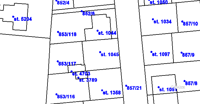 Parcela st. 1045 v KÚ Blansko, Katastrální mapa