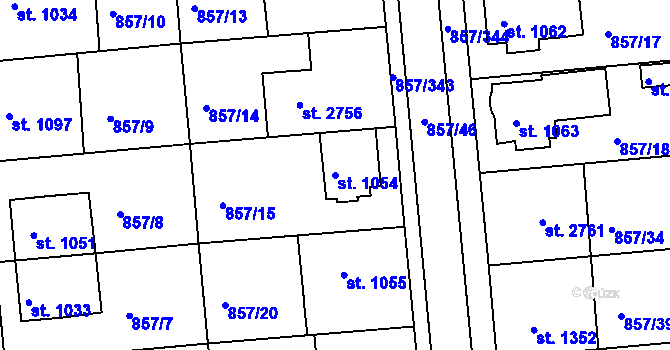 Parcela st. 1054 v KÚ Blansko, Katastrální mapa