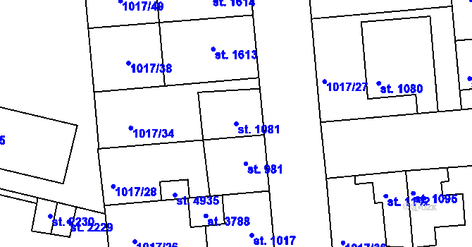 Parcela st. 1081 v KÚ Blansko, Katastrální mapa