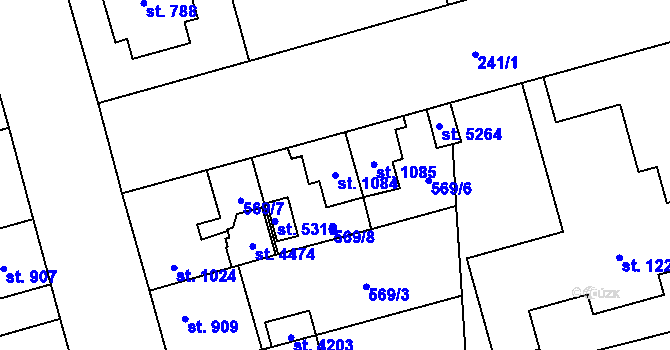 Parcela st. 1084 v KÚ Blansko, Katastrální mapa