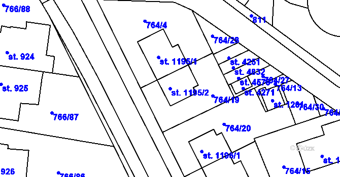 Parcela st. 1195/2 v KÚ Blansko, Katastrální mapa