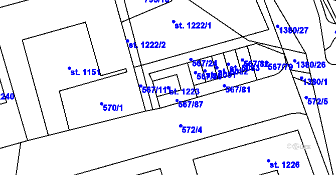 Parcela st. 1223 v KÚ Blansko, Katastrální mapa