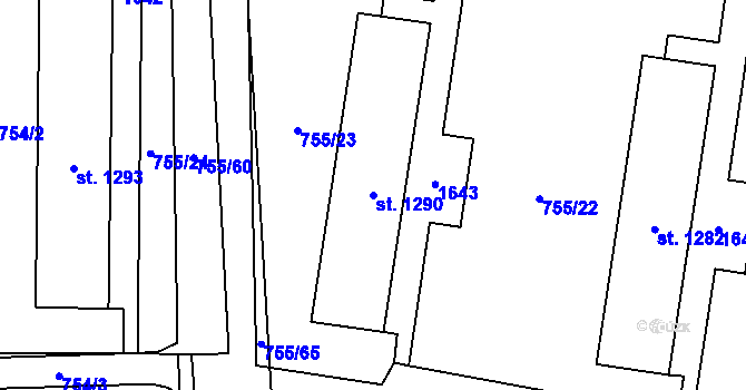 Parcela st. 1290 v KÚ Blansko, Katastrální mapa