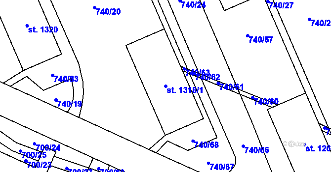Parcela st. 1318/1 v KÚ Blansko, Katastrální mapa