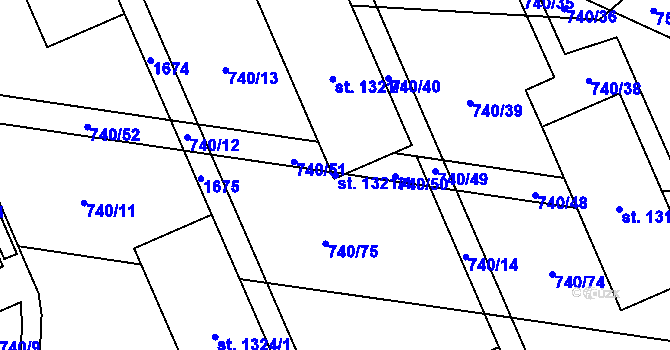 Parcela st. 1321/4 v KÚ Blansko, Katastrální mapa