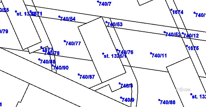 Parcela st. 1326/1 v KÚ Blansko, Katastrální mapa