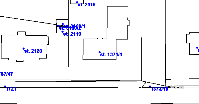 Parcela st. 1371/1 v KÚ Blansko, Katastrální mapa