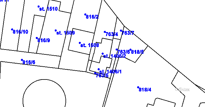 Parcela st. 1406/2 v KÚ Blansko, Katastrální mapa