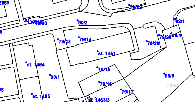 Parcela st. 1451 v KÚ Blansko, Katastrální mapa