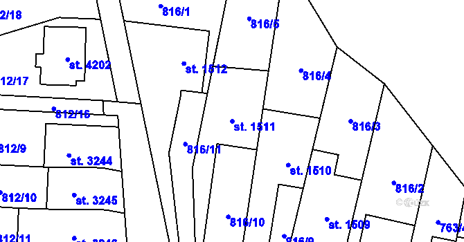 Parcela st. 1511 v KÚ Blansko, Katastrální mapa