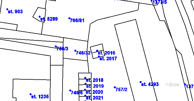 Parcela st. 2016 v KÚ Blansko, Katastrální mapa