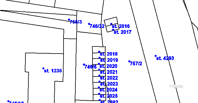 Parcela st. 2018 v KÚ Blansko, Katastrální mapa
