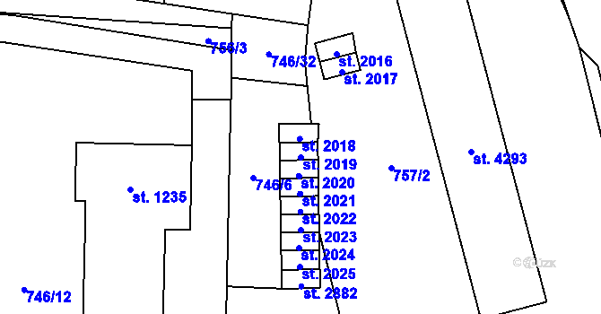 Parcela st. 2019 v KÚ Blansko, Katastrální mapa