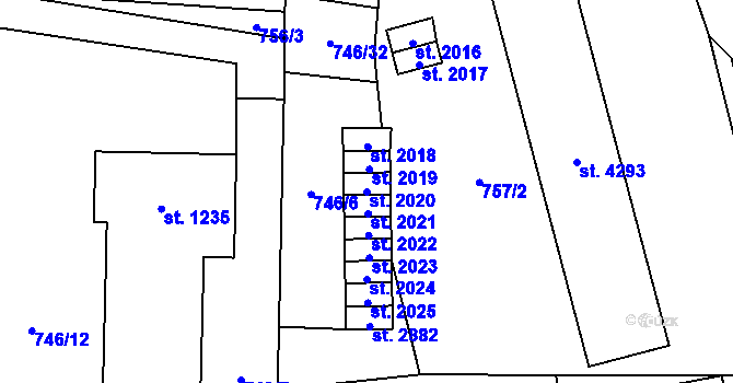 Parcela st. 2020 v KÚ Blansko, Katastrální mapa