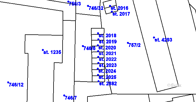 Parcela st. 2021 v KÚ Blansko, Katastrální mapa