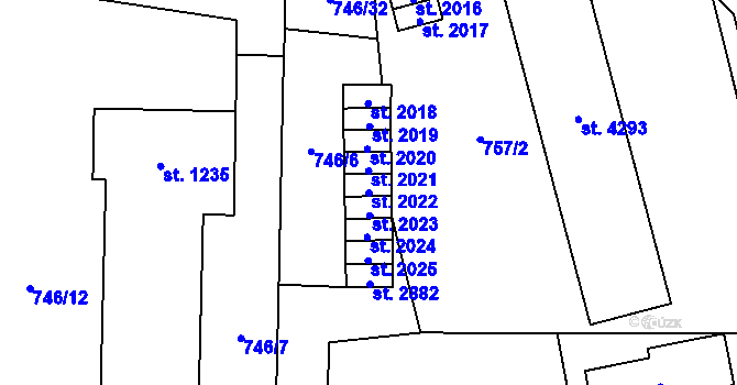 Parcela st. 2022 v KÚ Blansko, Katastrální mapa