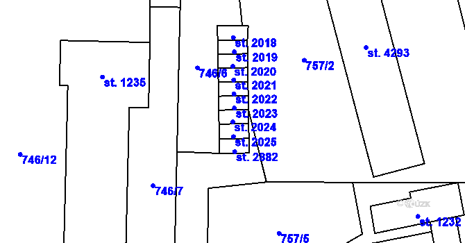 Parcela st. 2024 v KÚ Blansko, Katastrální mapa