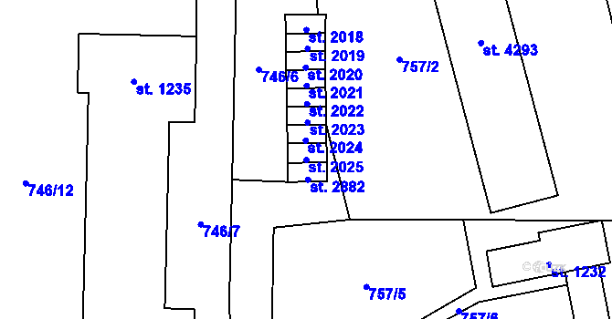 Parcela st. 2025 v KÚ Blansko, Katastrální mapa