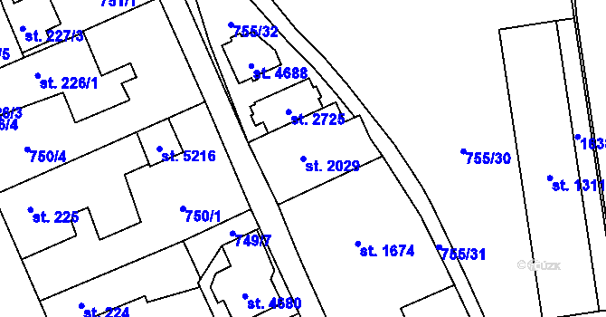 Parcela st. 2029 v KÚ Blansko, Katastrální mapa