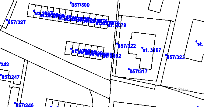 Parcela st. 2092 v KÚ Blansko, Katastrální mapa