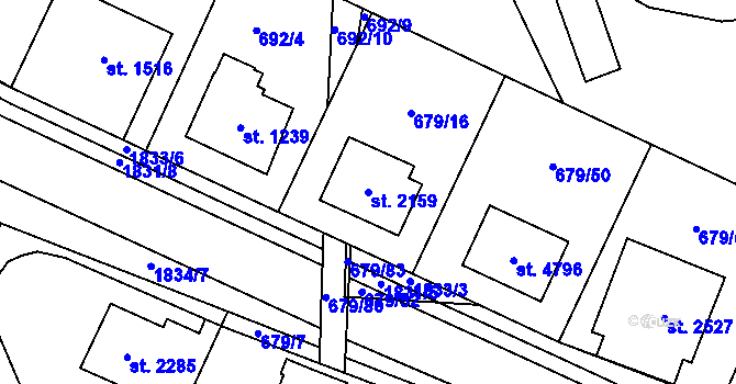Parcela st. 2159 v KÚ Blansko, Katastrální mapa