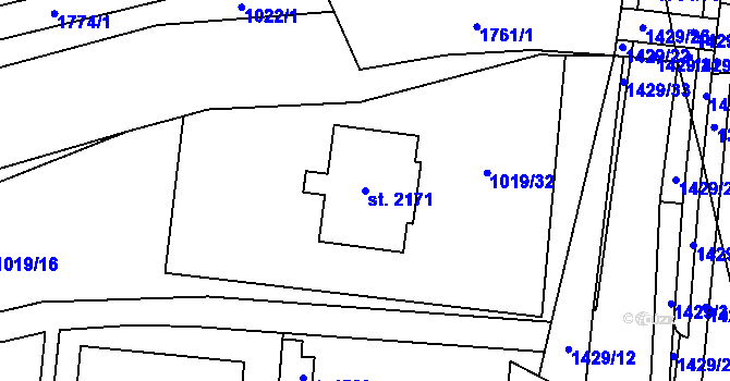 Parcela st. 2171 v KÚ Blansko, Katastrální mapa