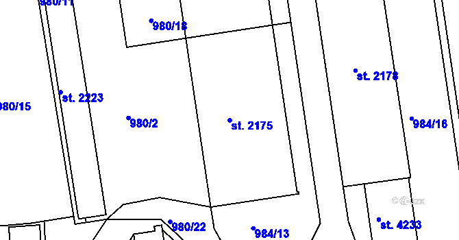 Parcela st. 2175 v KÚ Blansko, Katastrální mapa