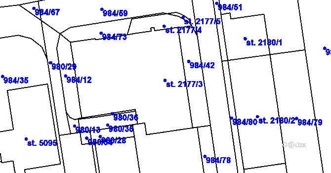 Parcela st. 2177 v KÚ Blansko, Katastrální mapa