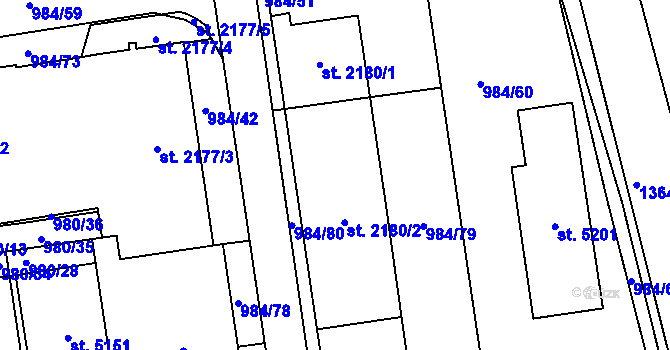 Parcela st. 2180 v KÚ Blansko, Katastrální mapa