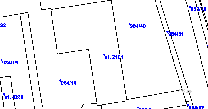 Parcela st. 2181 v KÚ Blansko, Katastrální mapa