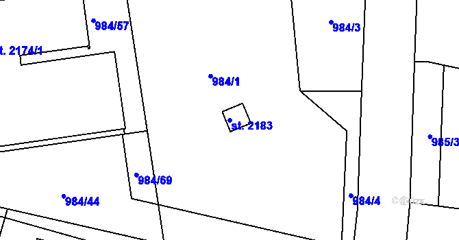 Parcela st. 2183 v KÚ Blansko, Katastrální mapa