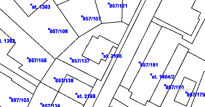 Parcela st. 2196 v KÚ Blansko, Katastrální mapa