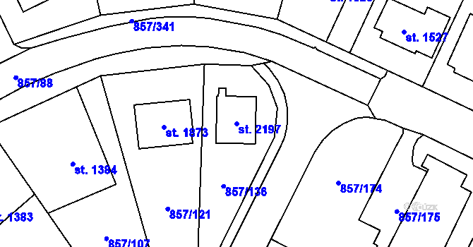Parcela st. 2197 v KÚ Blansko, Katastrální mapa