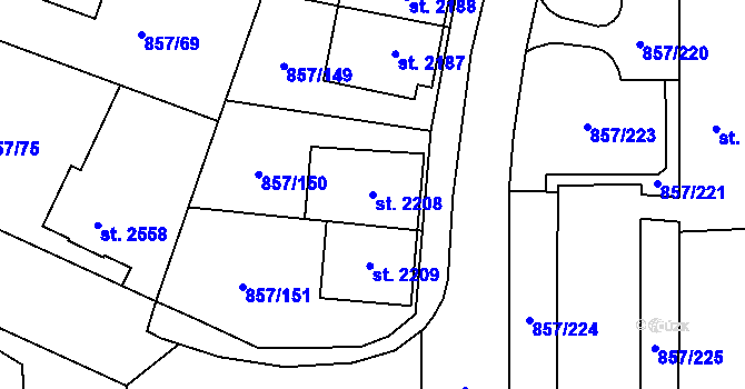 Parcela st. 2208 v KÚ Blansko, Katastrální mapa