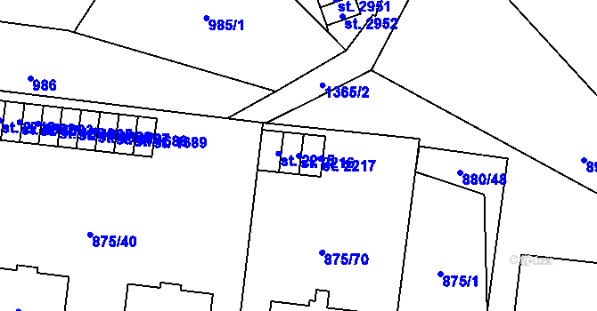 Parcela st. 2216 v KÚ Blansko, Katastrální mapa