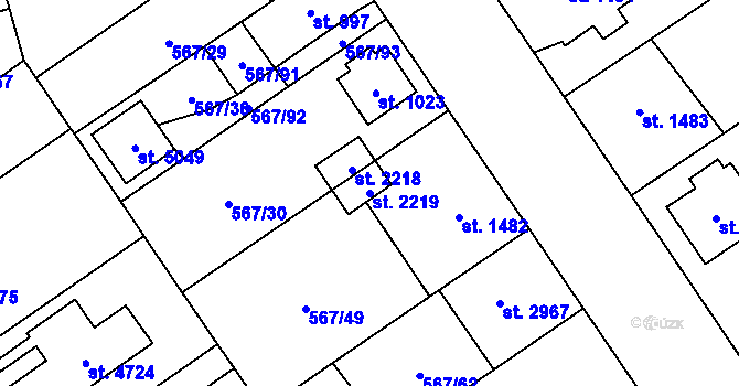 Parcela st. 2219 v KÚ Blansko, Katastrální mapa