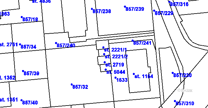 Parcela st. 2221/2 v KÚ Blansko, Katastrální mapa