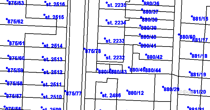 Parcela st. 2232 v KÚ Blansko, Katastrální mapa