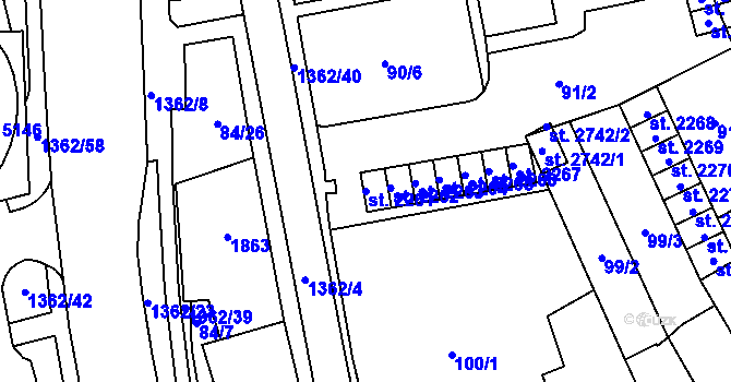 Parcela st. 2261 v KÚ Blansko, Katastrální mapa