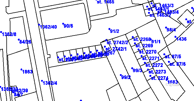 Parcela st. 2267 v KÚ Blansko, Katastrální mapa