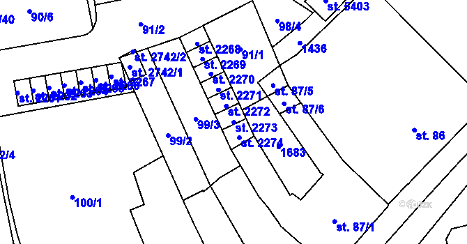 Parcela st. 2273 v KÚ Blansko, Katastrální mapa