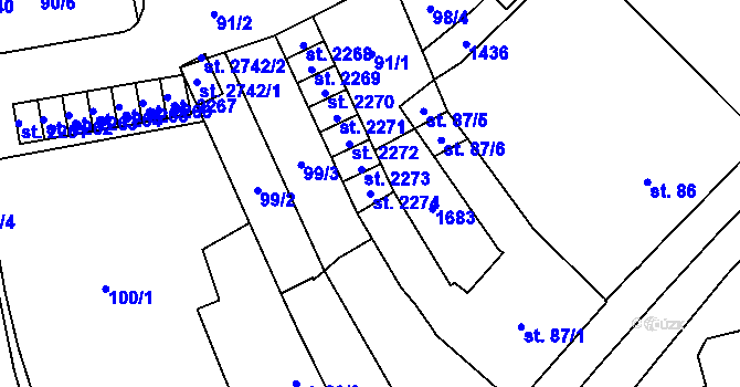 Parcela st. 2274 v KÚ Blansko, Katastrální mapa