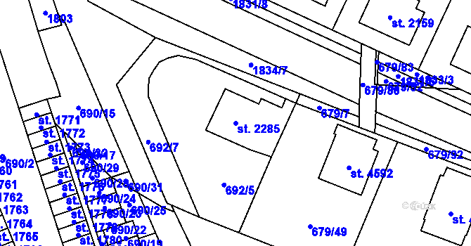 Parcela st. 2285 v KÚ Blansko, Katastrální mapa