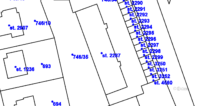Parcela st. 2287 v KÚ Blansko, Katastrální mapa
