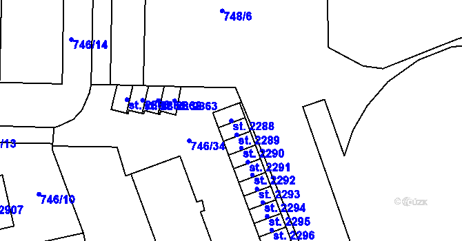 Parcela st. 2288 v KÚ Blansko, Katastrální mapa